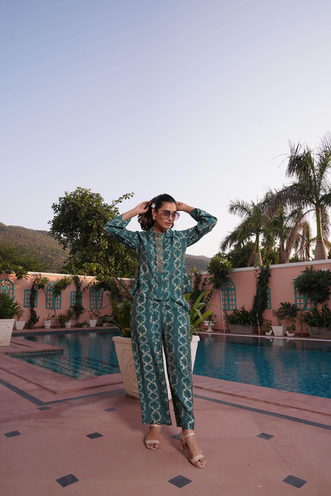Aneri Teal Chanderi Co-Ord Set - BulBul