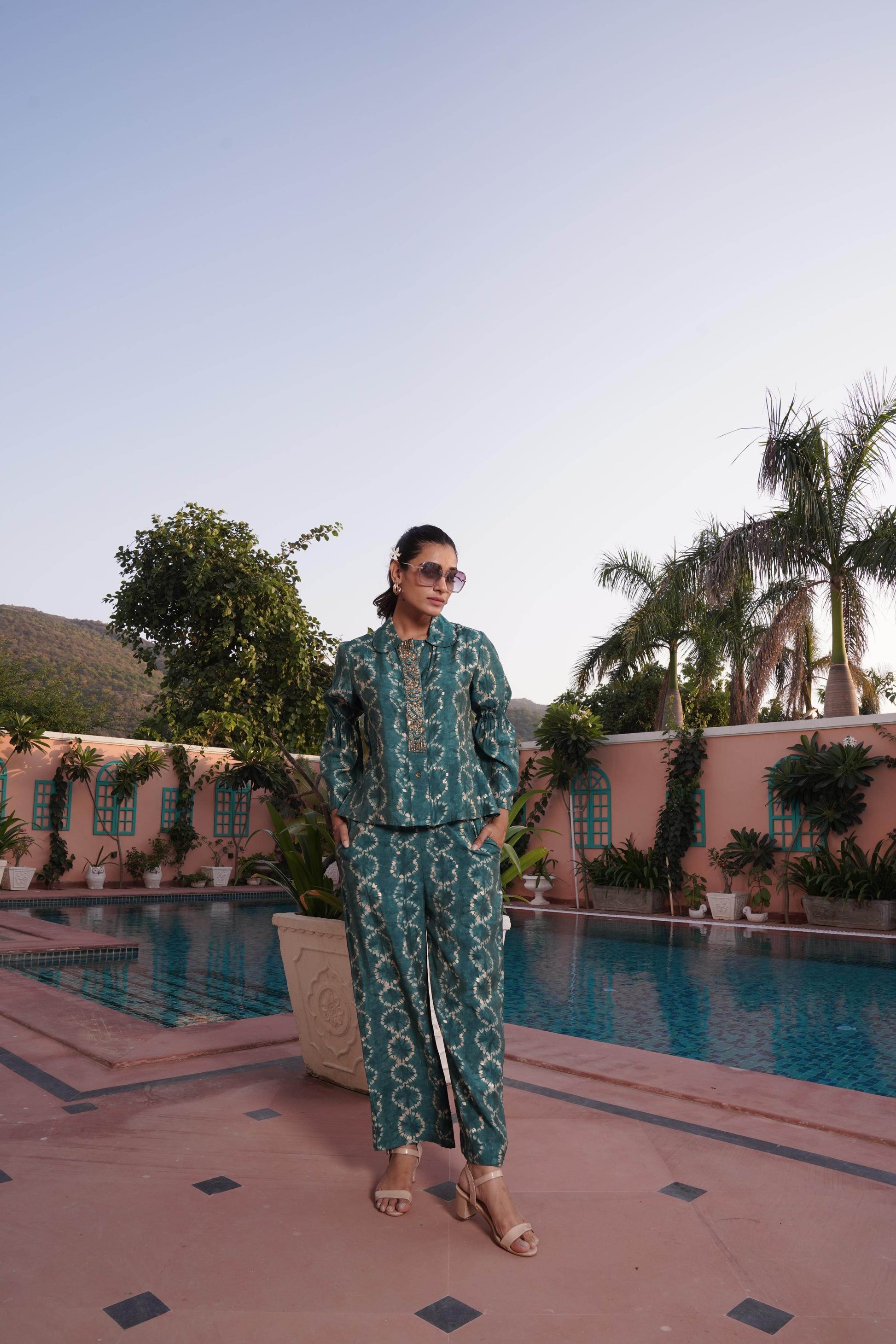 Aneri Teal Chanderi Co-Ord Set - BulBul