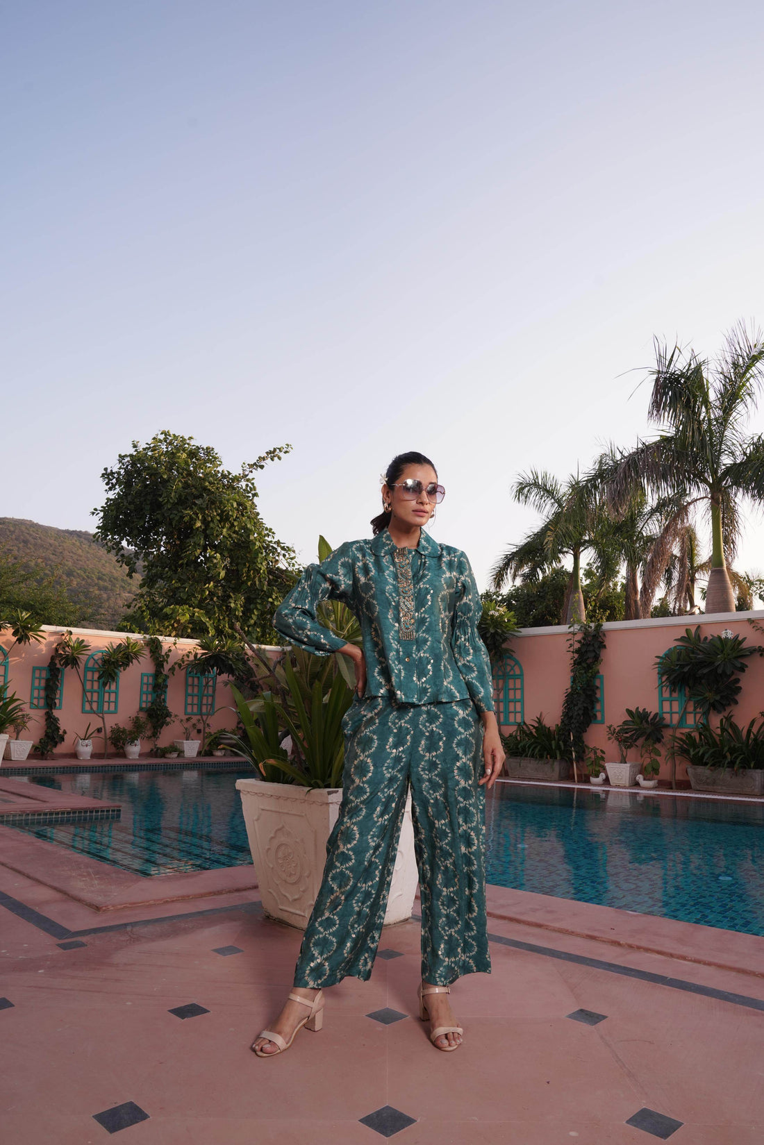 Aneri Teal Chanderi Co-Ord Set - BulBul