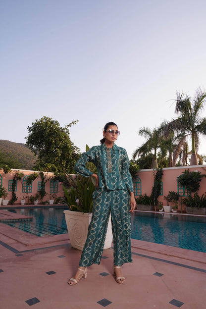Aneri Teal Chanderi Co-Ord Set - BulBul