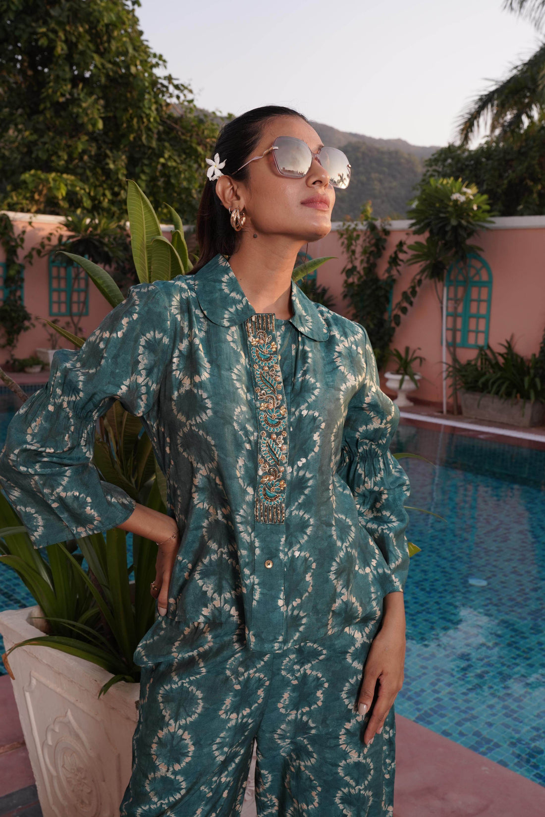 Aneri Teal Chanderi Co-Ord Set - BulBul