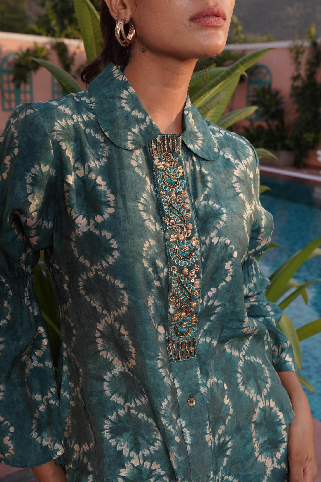 Aneri Teal Chanderi Co-Ord Set - BulBul
