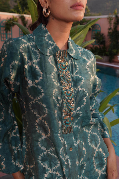 Aneri Teal Chanderi Co-Ord Set - BulBul
