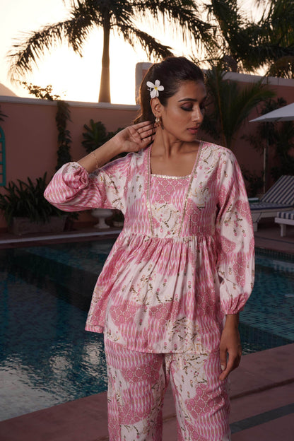 Dhriti Pink Chanderi Co-Ord Set - BulBul
