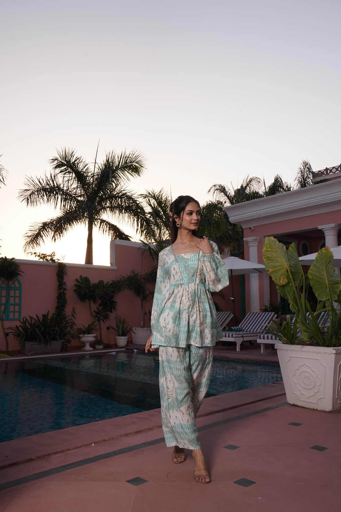 Dhriti Light Teal Chanderi Co-Ord Set - BulBul