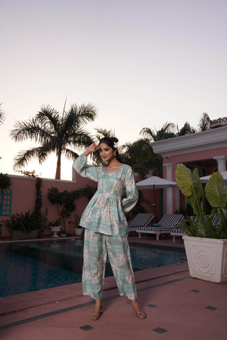 Dhriti Light Teal Chanderi Co-Ord Set - BulBul