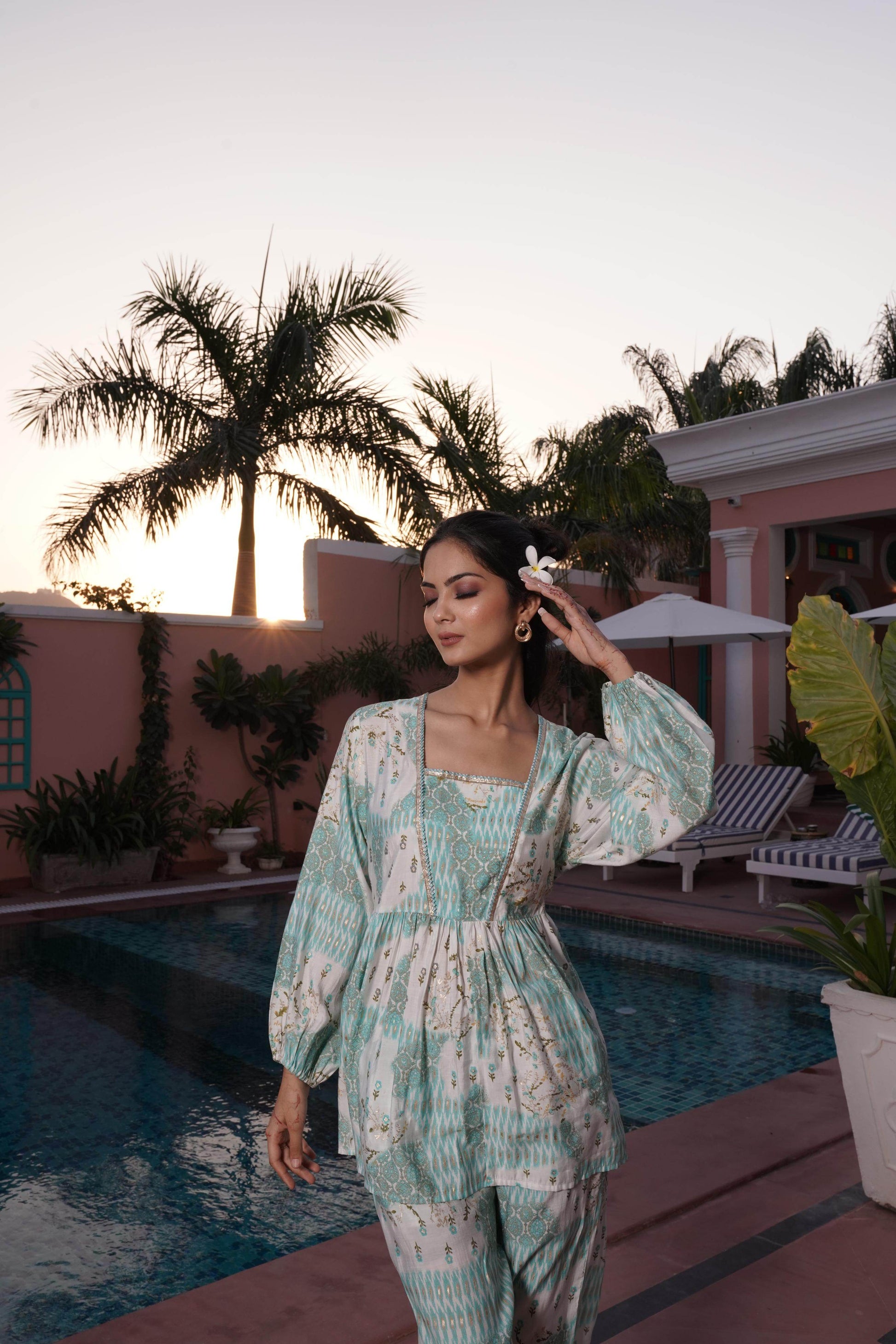 Dhriti Light Teal Chanderi Co-Ord Set - BulBul
