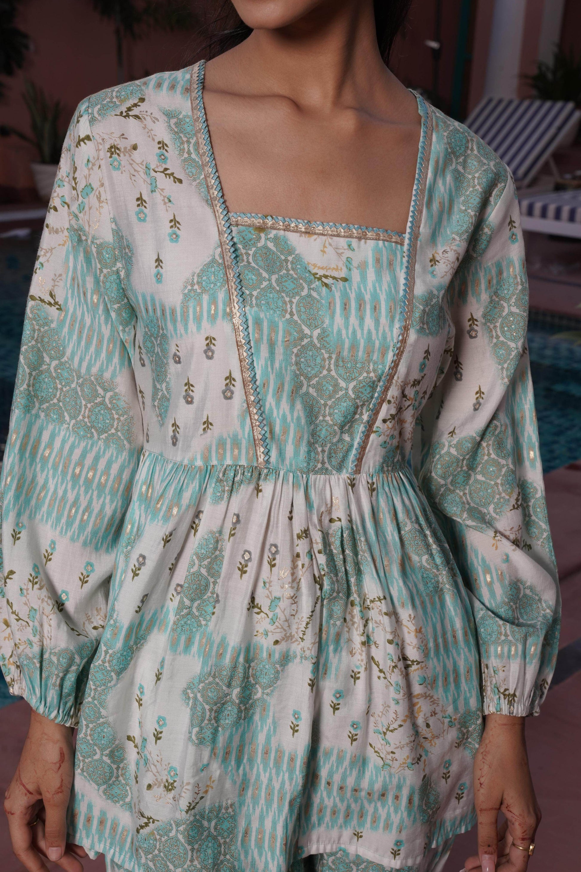Dhriti Light Teal Chanderi Co-Ord Set - BulBul