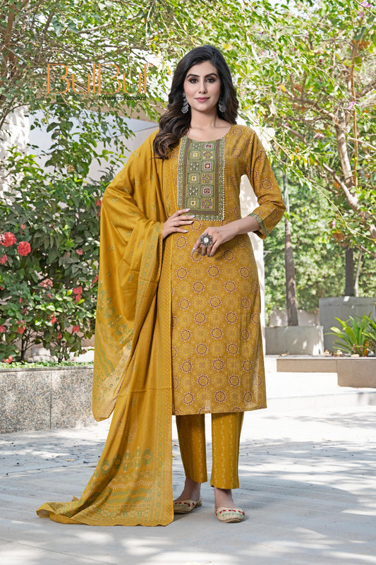 Aaliya Bright Mustard Cotton Kurta Set with Dupatta