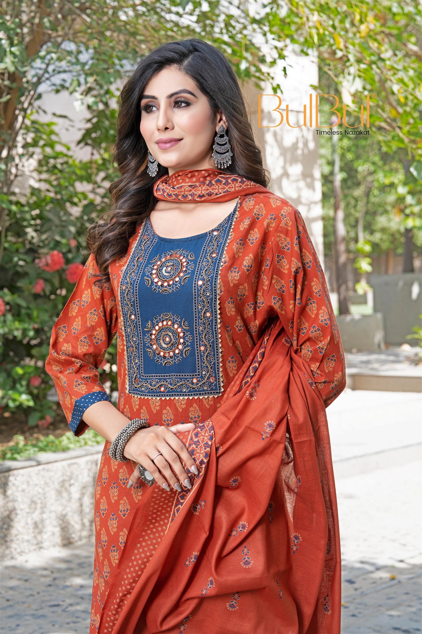 Aaliya Elegance Rust Cotton Kurta Set with Dupatta