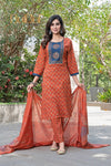 Aaliya Elegance Rust Cotton Kurta Set with Dupatta