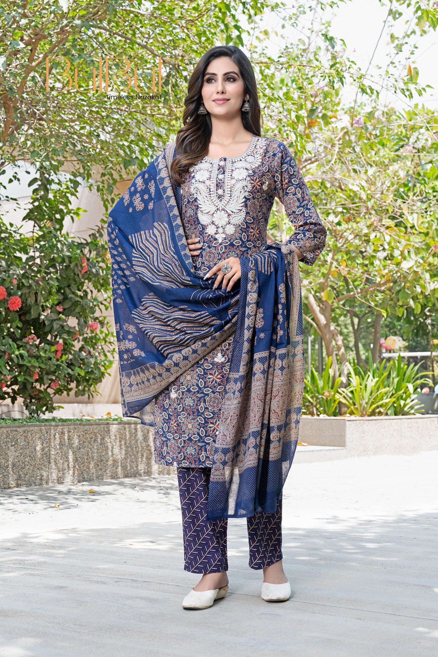 Vanilla Silk Navy Kurta Set with Dupatta