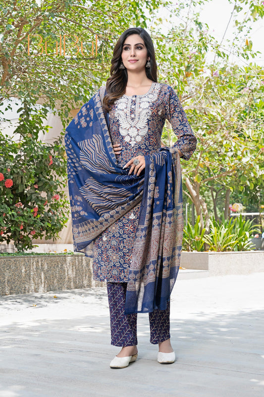 Vanilla Navy Kurta Set with Dupatta