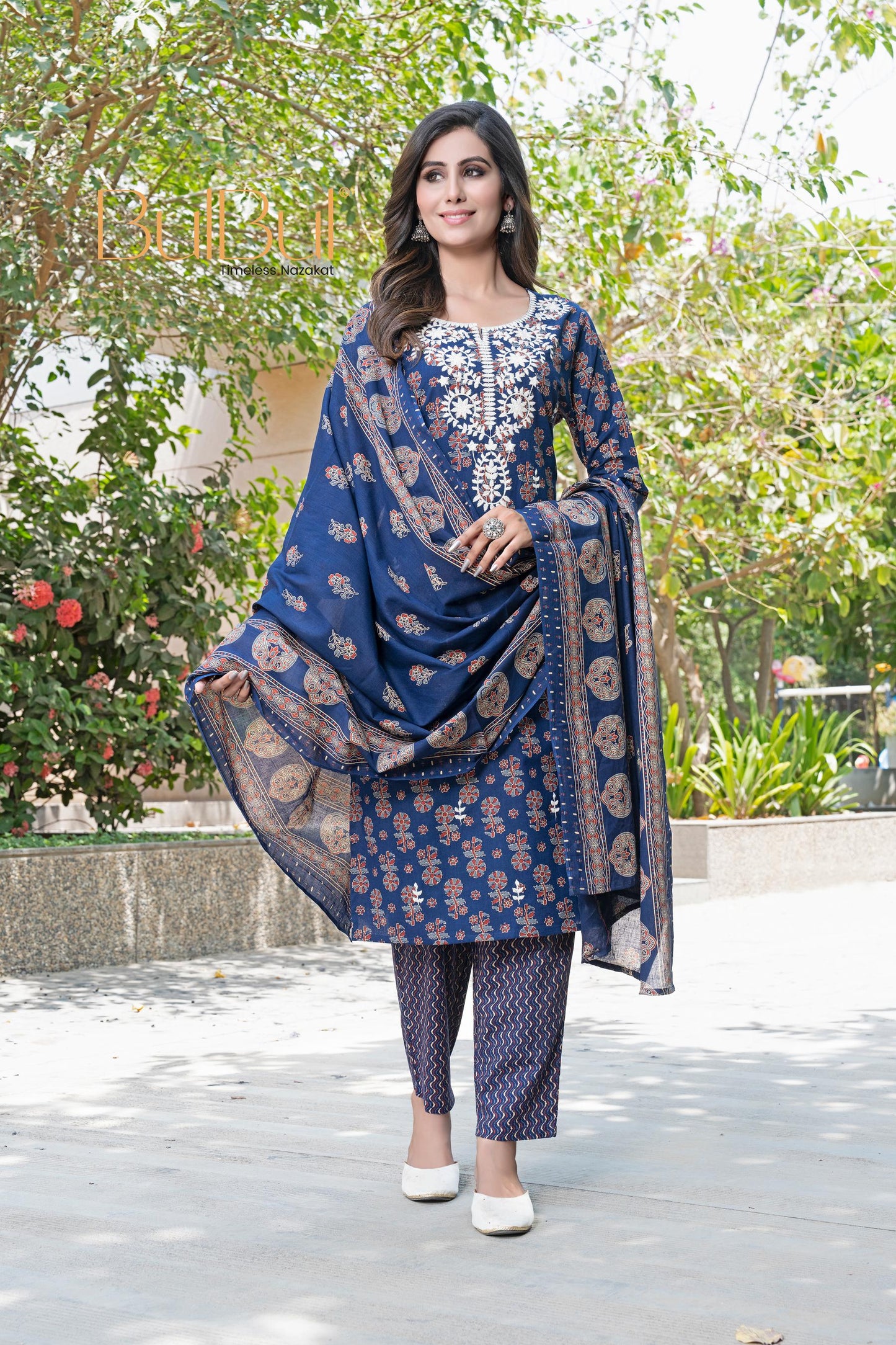 Cambric Navy Cotton Kurta Set with Dupatta