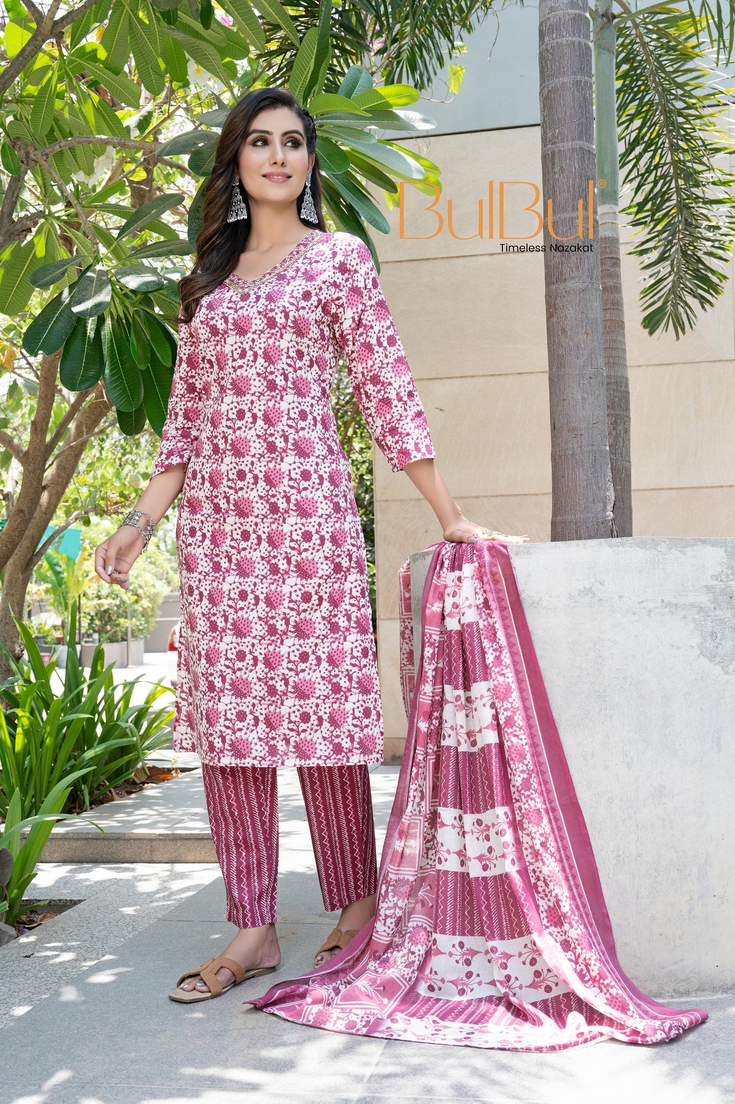 Fashionista Wine Cotton Kurta Set with Dupatta