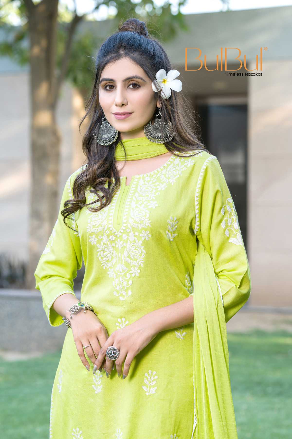 Akshyani Green Cotton Kurta Set with Dupatta