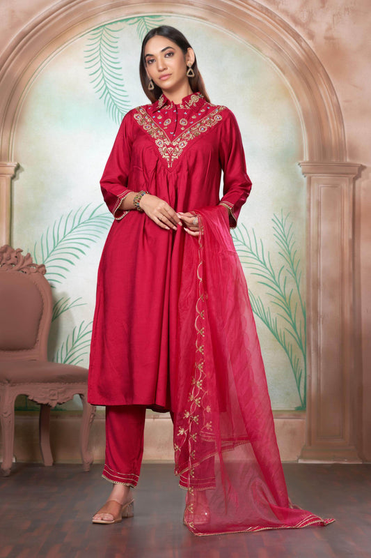 Himawari Muslin Fuschia Kurta Set with Dupatta - BulBul
