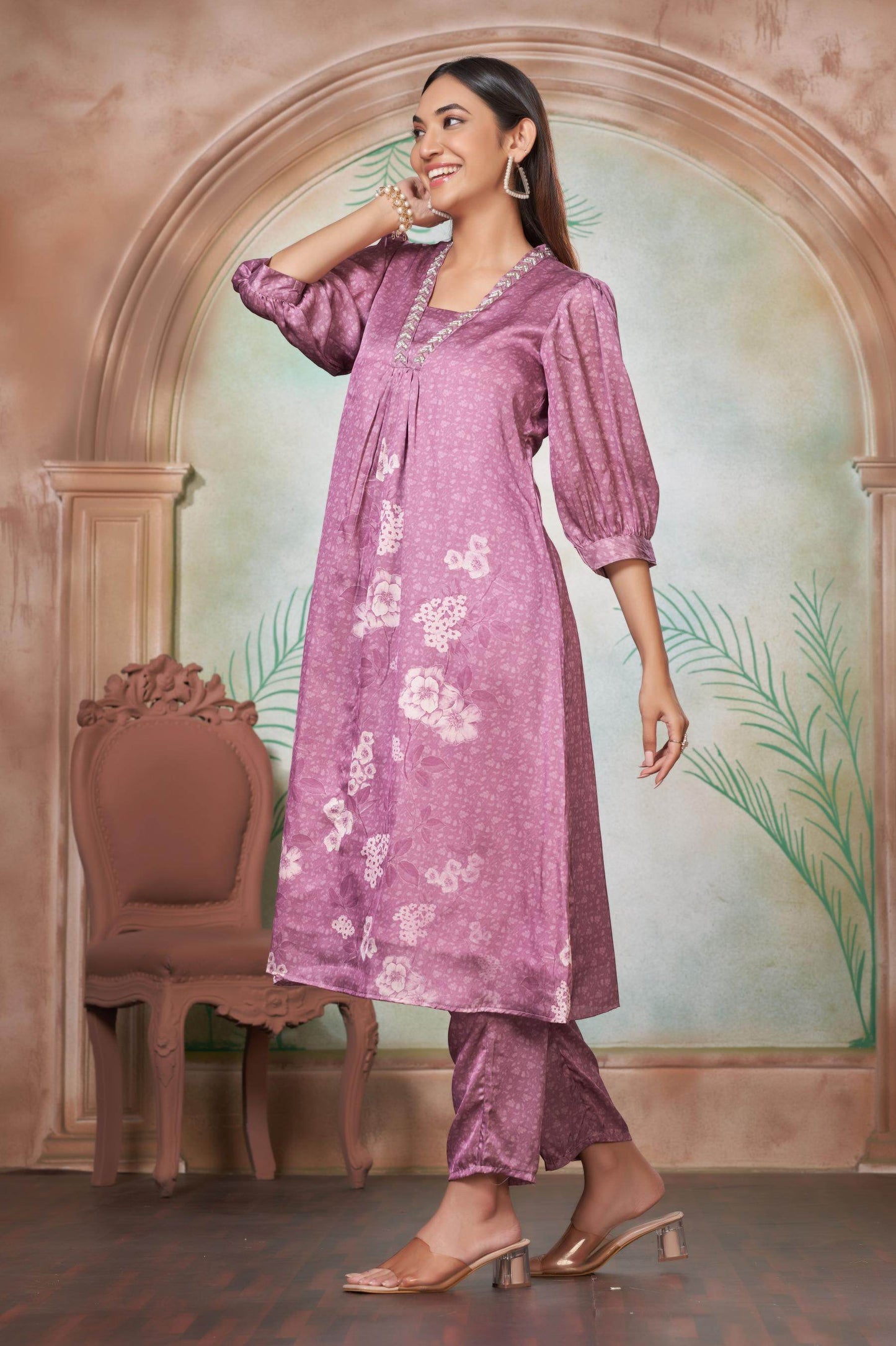 Reeva Silk Lavender Kurta Set - BulBul
