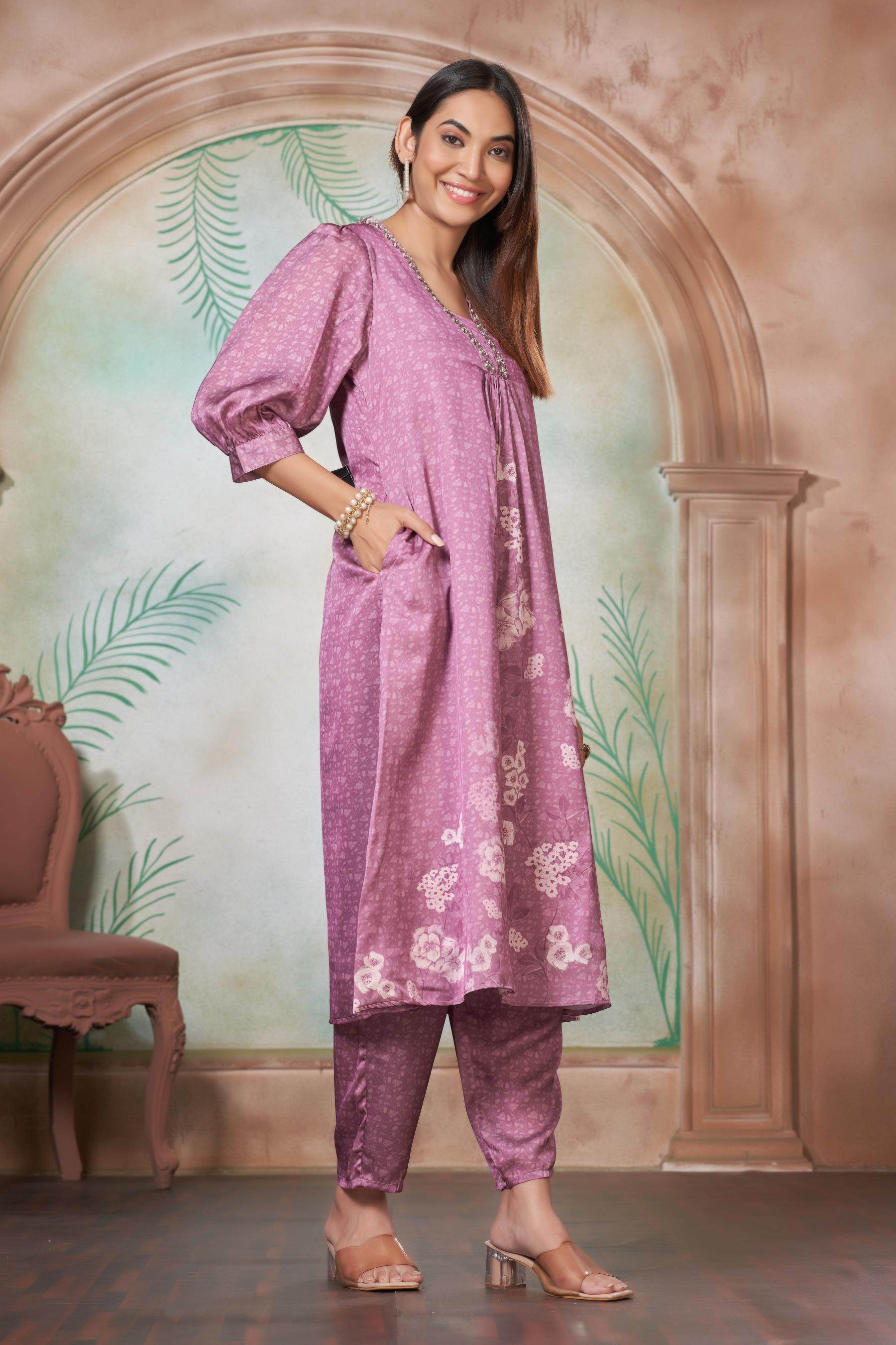 Reeva Silk Lavender Kurta Set - BulBul