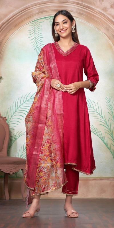 Shikha Muslin Fuschia Kurta Set with Dupatta