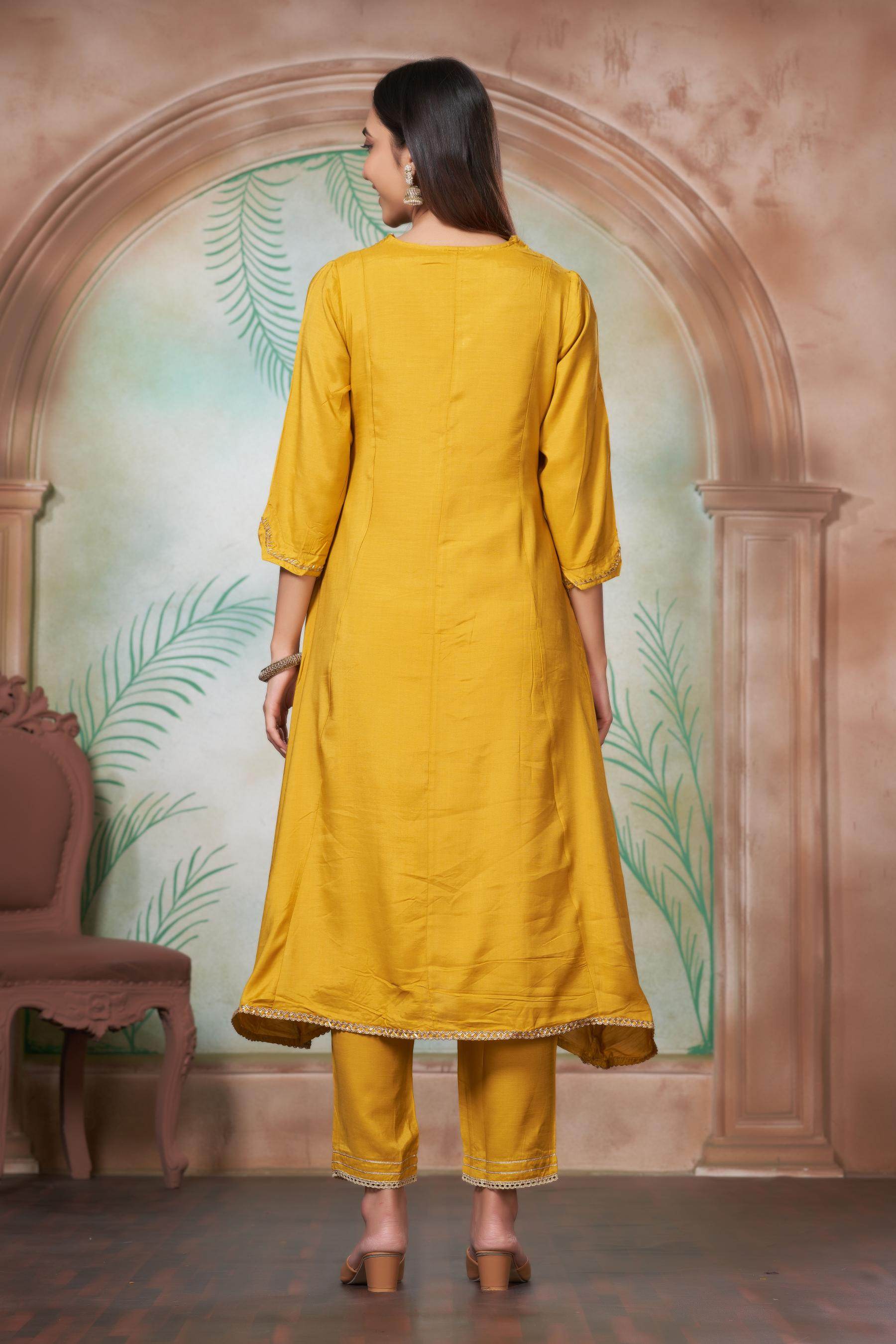 Shikha Muslin Mustard Kurta Set with Dupatta - BulBul