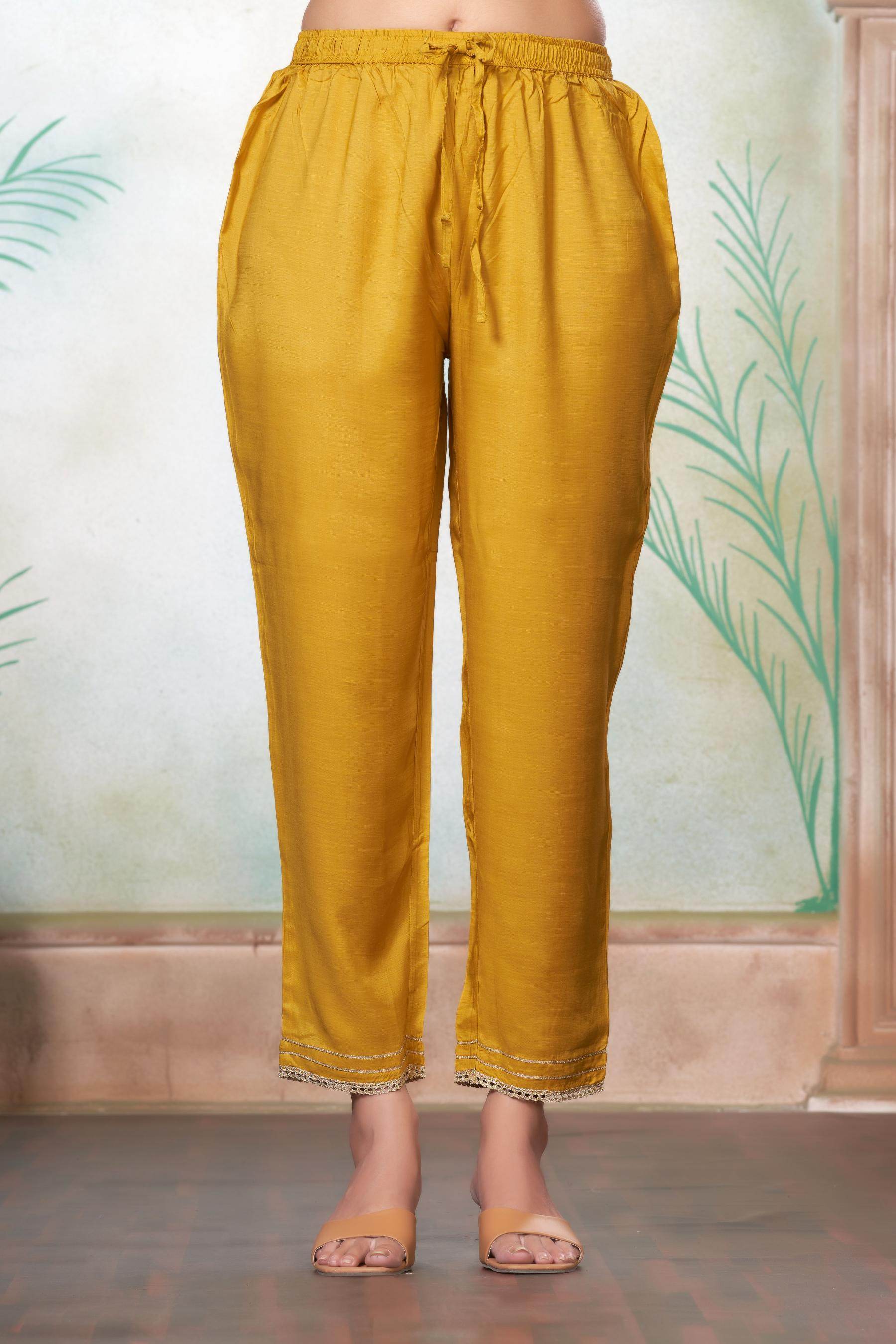 Shikha Muslin Mustard Kurta Set with Dupatta - BulBul