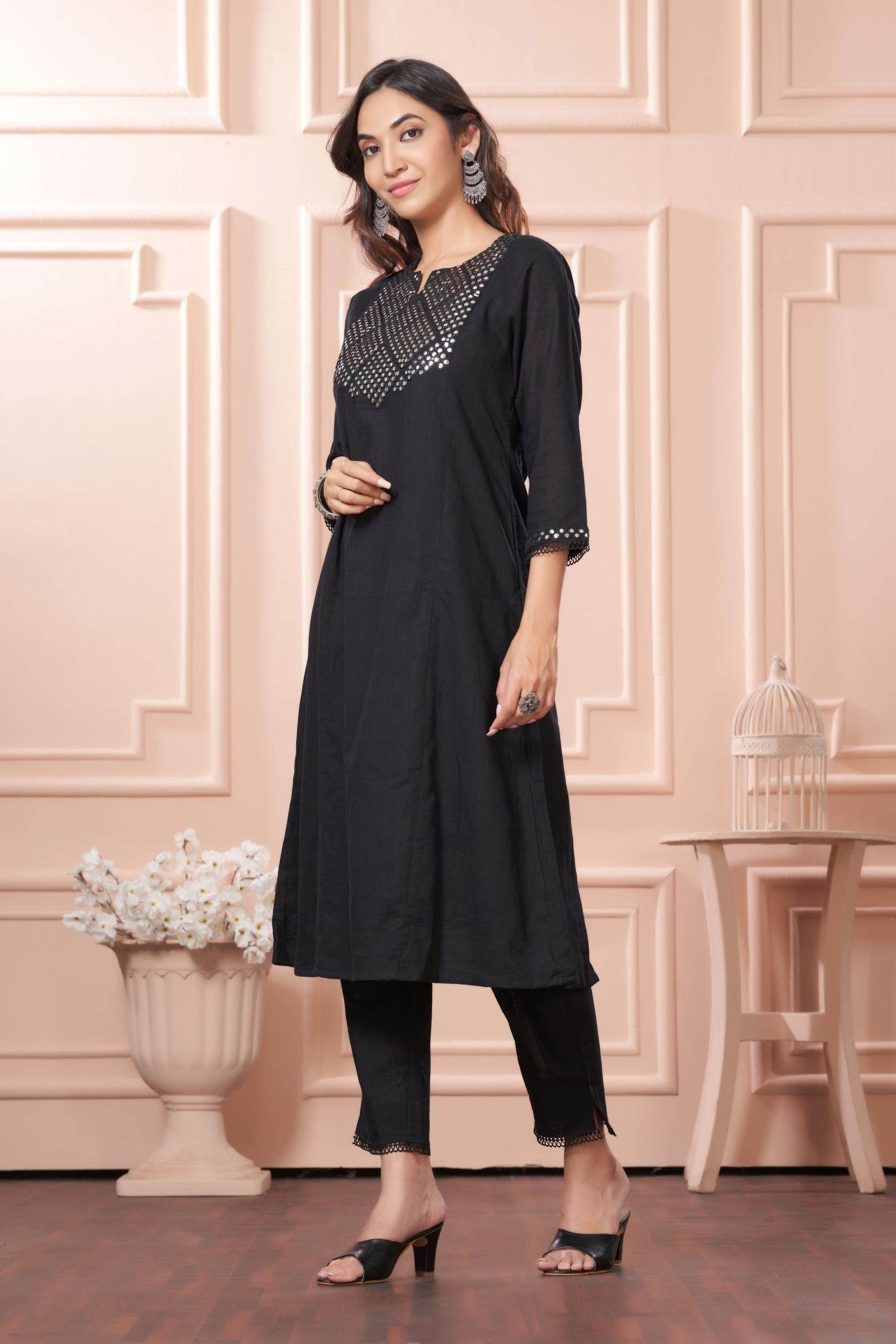 Maryam Black Cotton Kurta Set with Dupatta