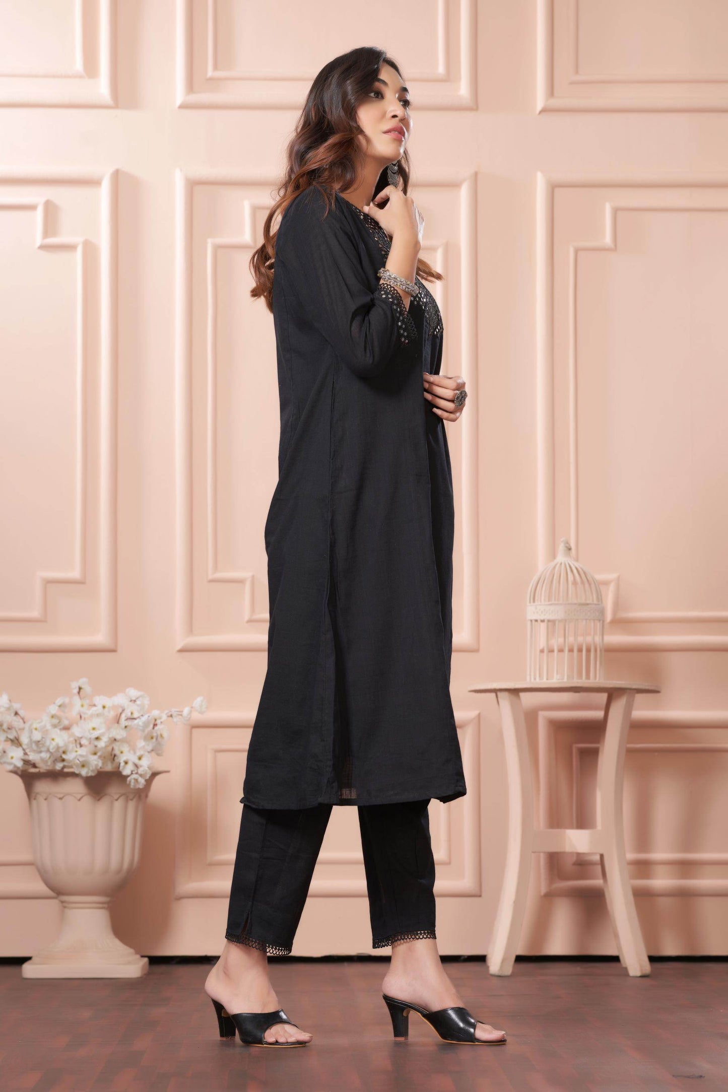 Maryam Black Cotton Kurta Set with Dupatta