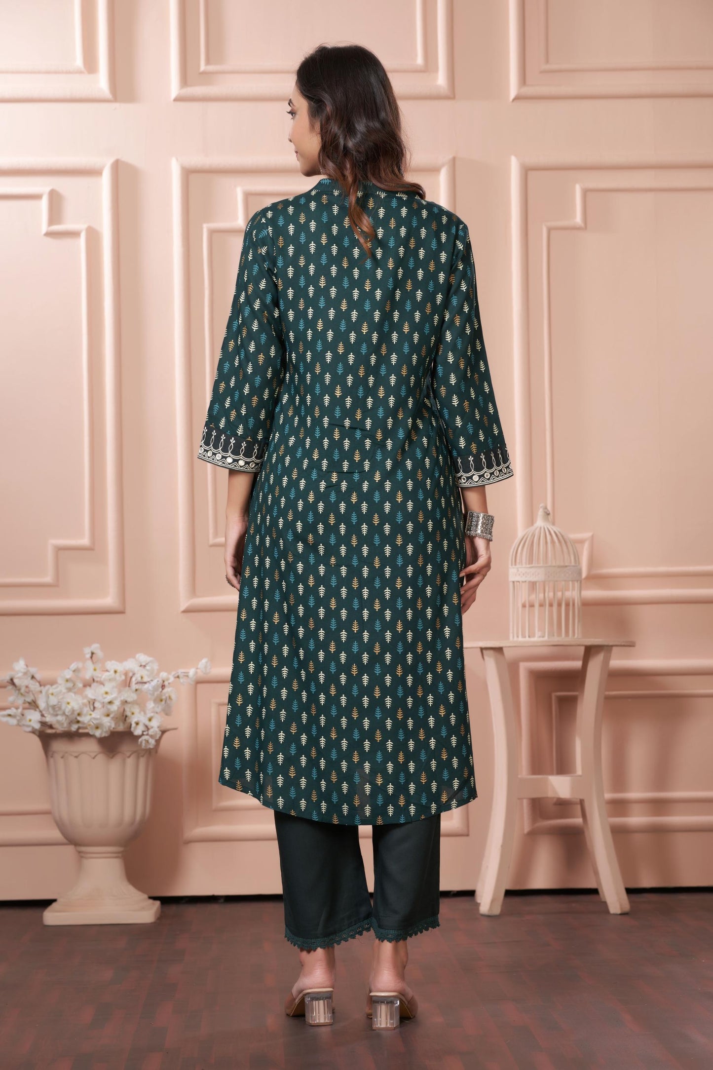 BulBul Lily Green Printed Rayon Kurta Set