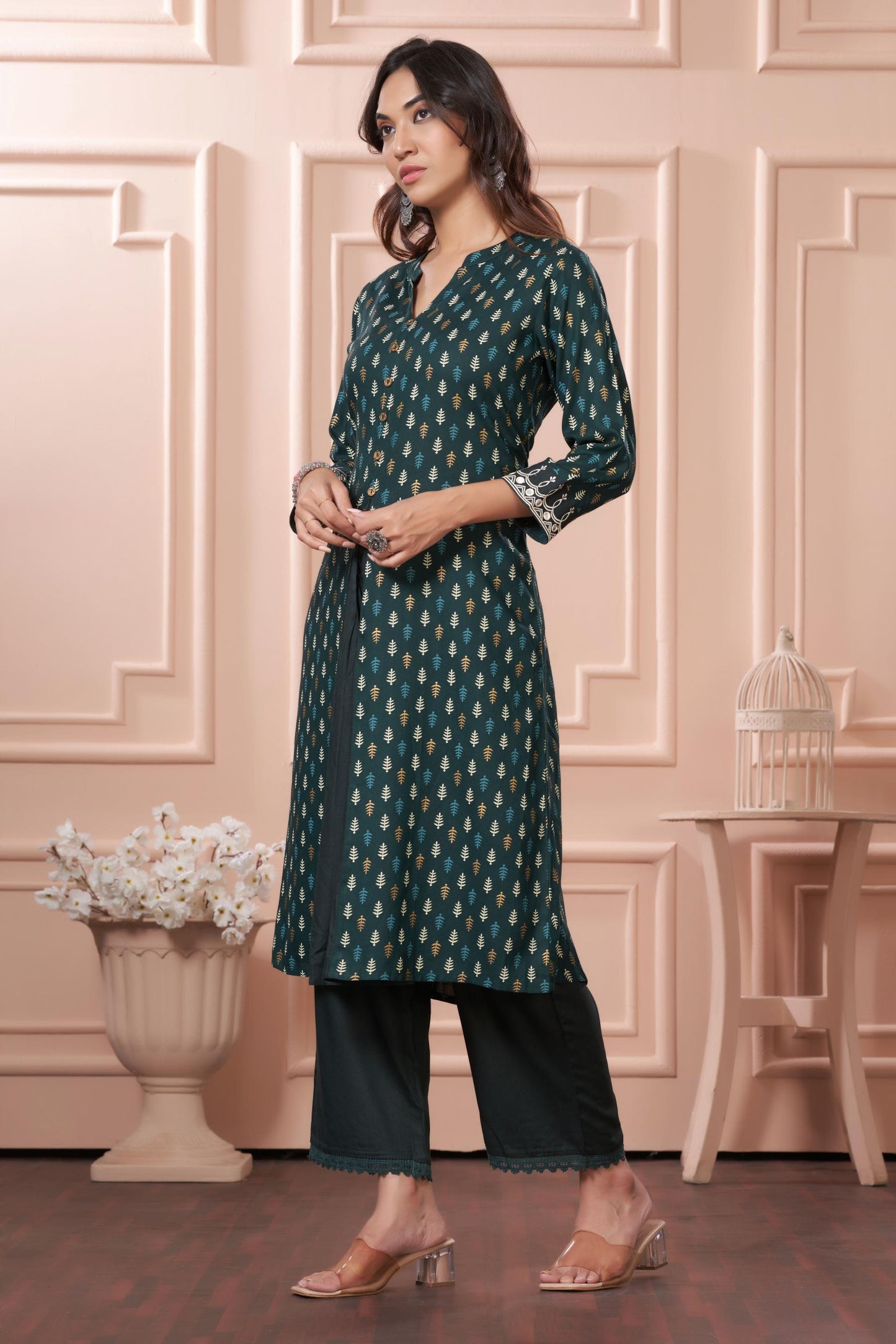 BulBul Lily Green Printed Rayon Kurta Set
