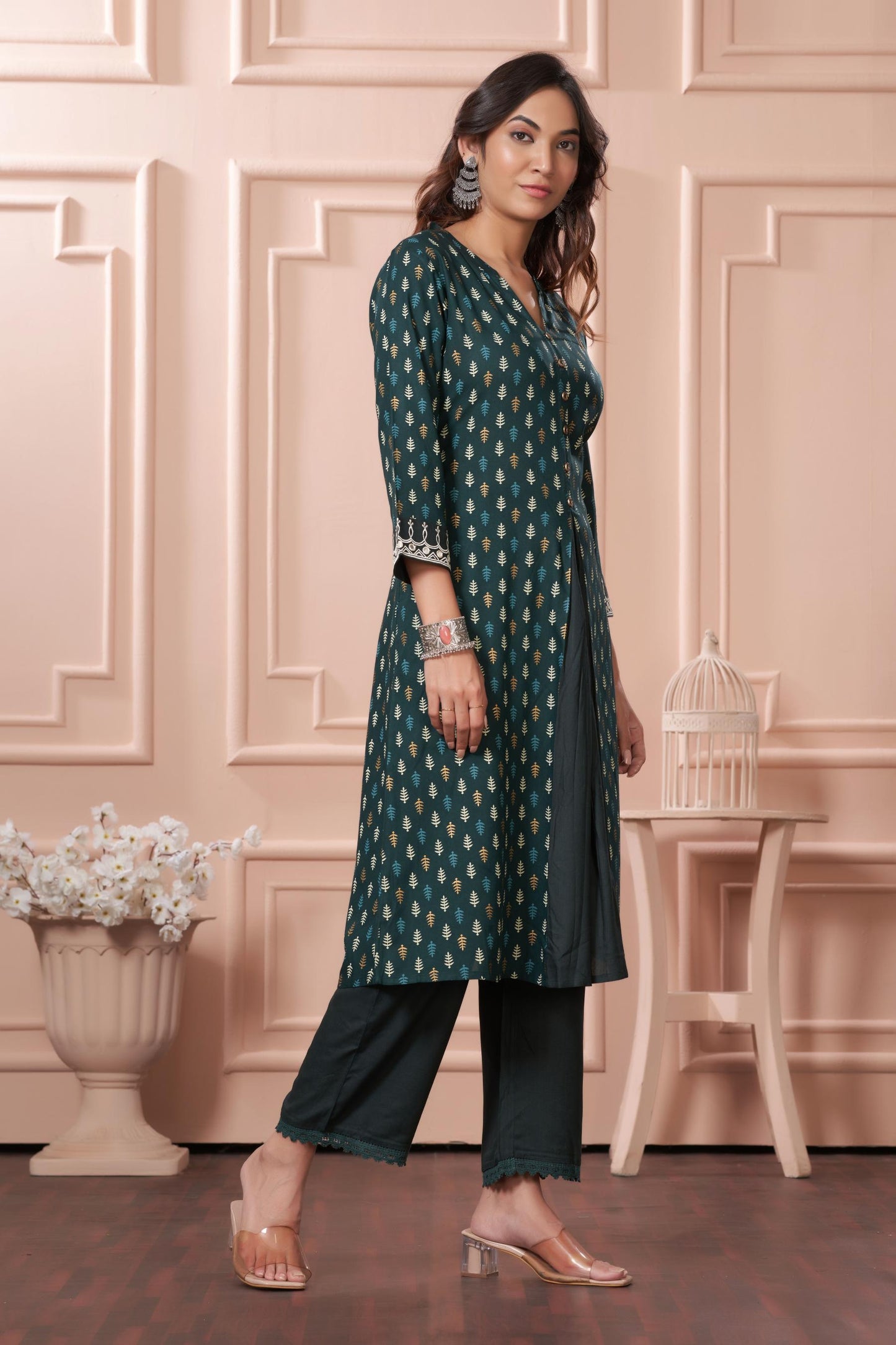 BulBul Lily Green Printed Rayon Kurta Set
