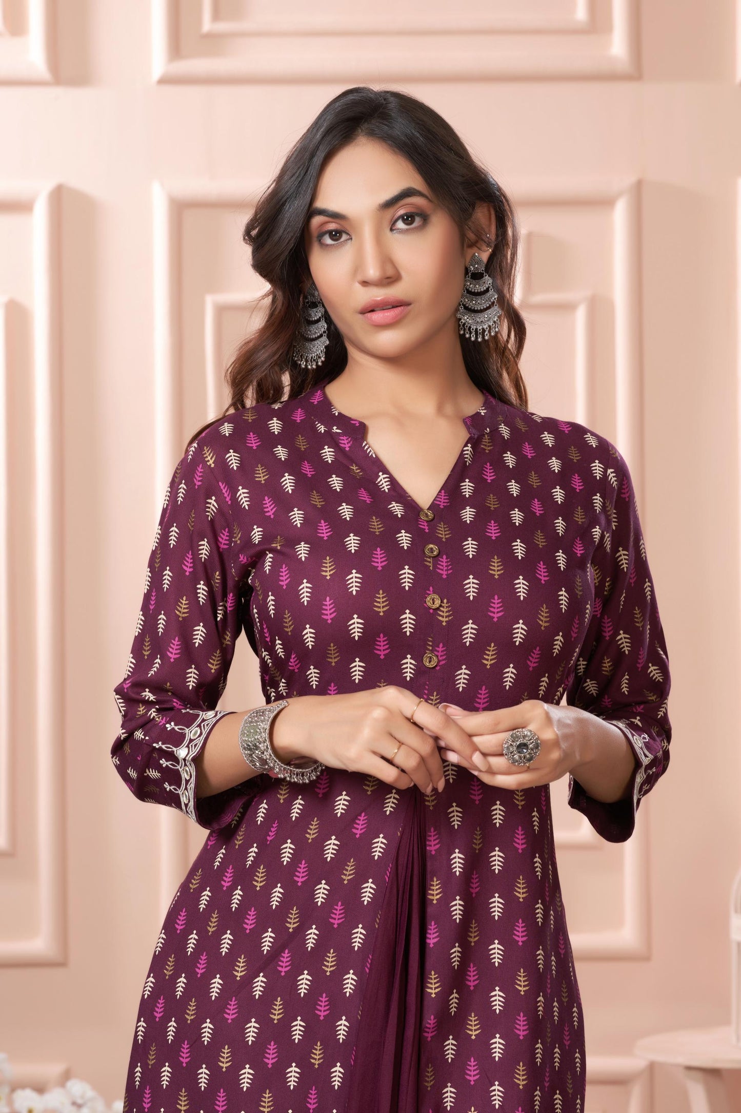 BulBul Lily Wine Printed Rayon Kurta Set