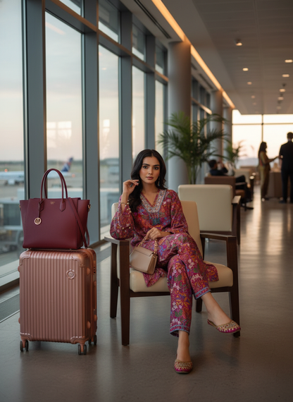 Dharvi Fuchsia Printed Modal Chanderi Co-Ord Set with Mirror Sequin Embroidery and Coin Shell Embellishment