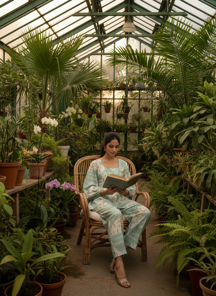 Dhriti Light Teal Modal Chanderi Co-Ord Set with Floral Print and Gota Patti Lace Neckline