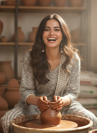 Pure Cotton Firdous Grey Printed Kurta Set with Dupatta Featuring Hand Beaded Neckline Detail