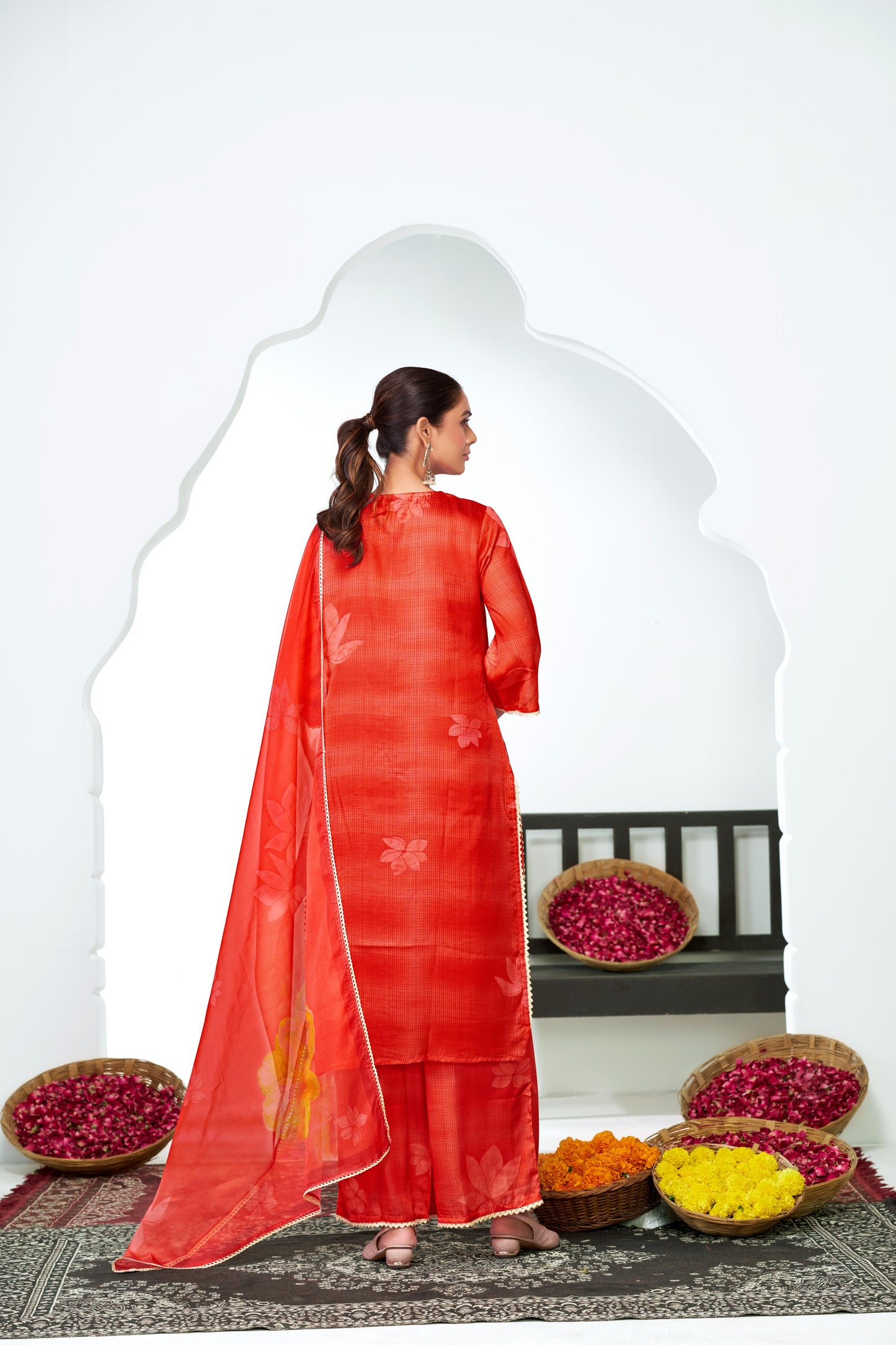Farida Red Silk Kurta Set with Dupatta