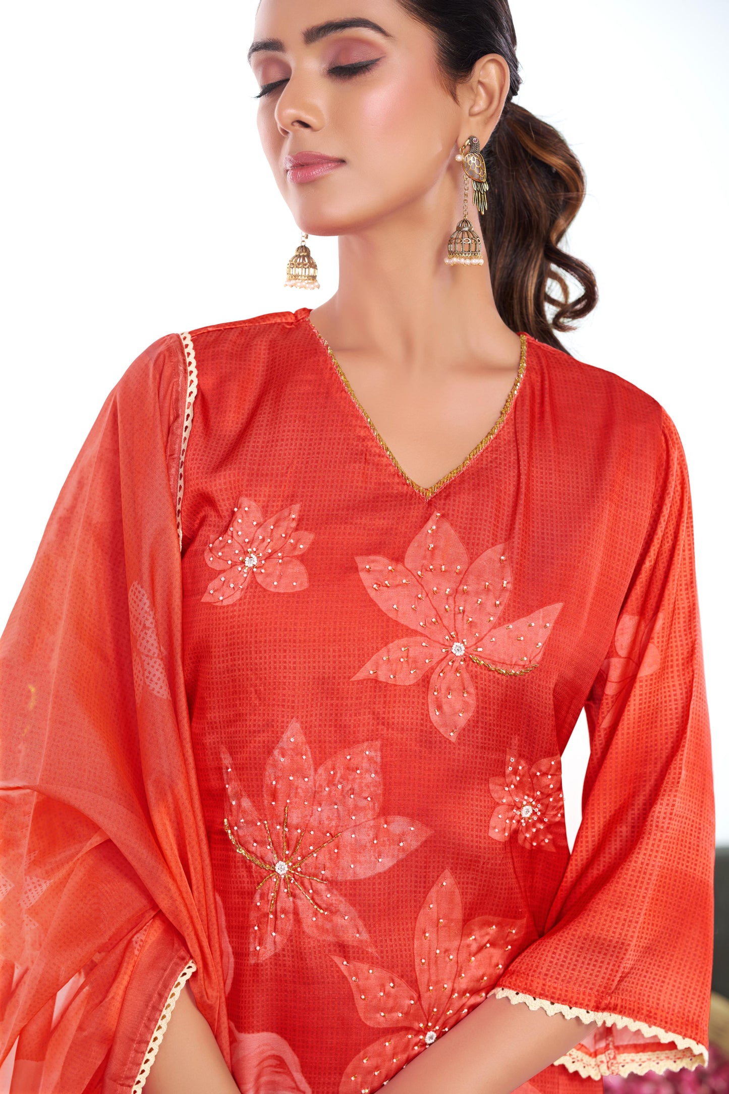 Farida Red Silk Kurta Set with Dupatta