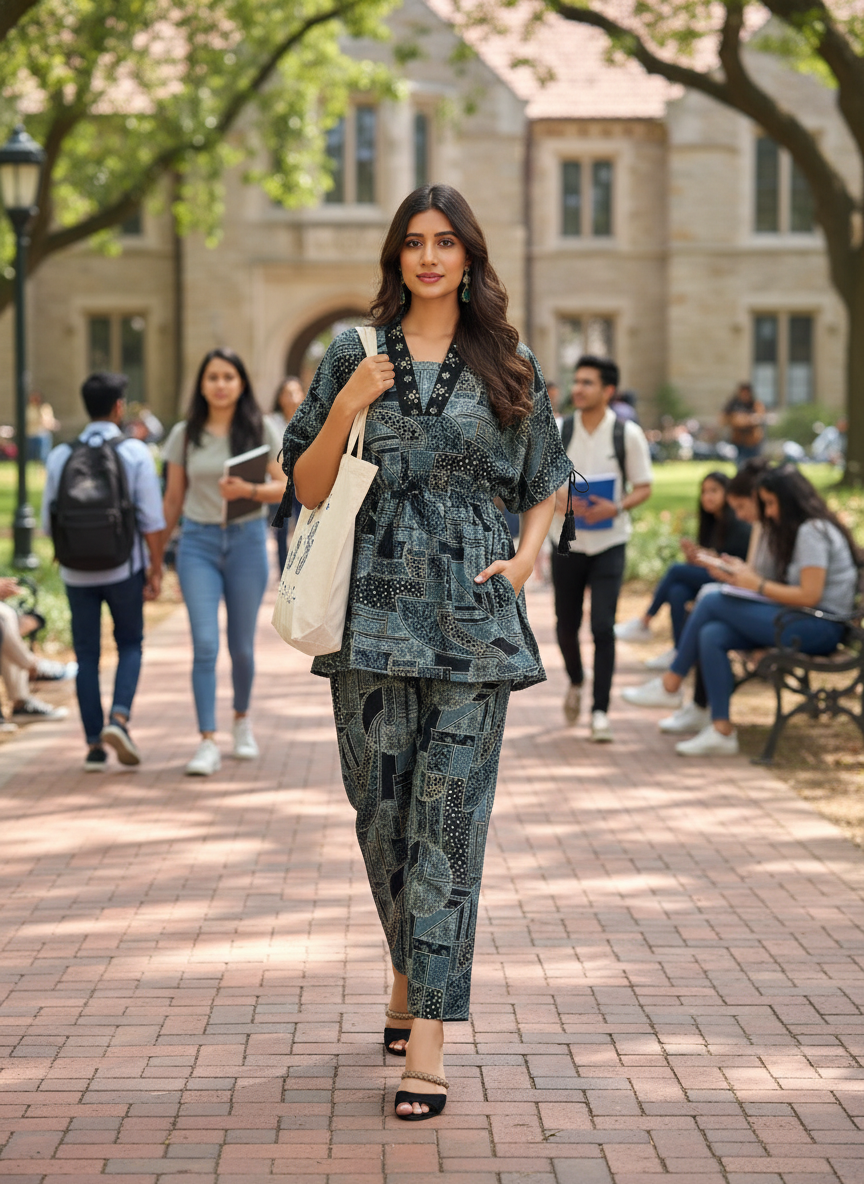Hetal Black Heritage Print Modal Chanderi Co-Ord Set with Bead, Patti Sequin and Crystal Appliqué Neckwork