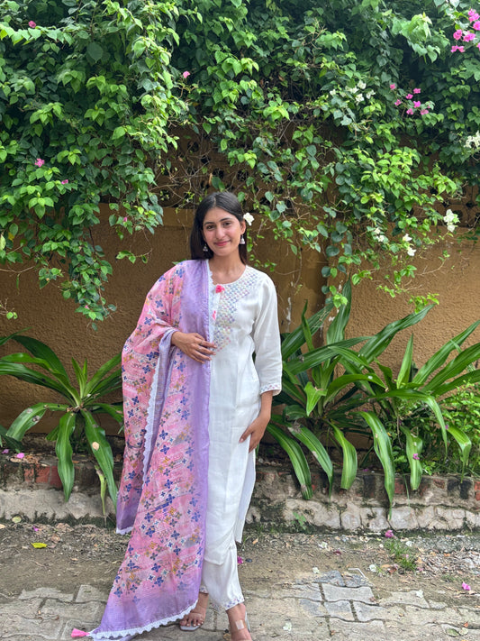 Bhumi Offwhite Silk Kurta Set with Dupatta