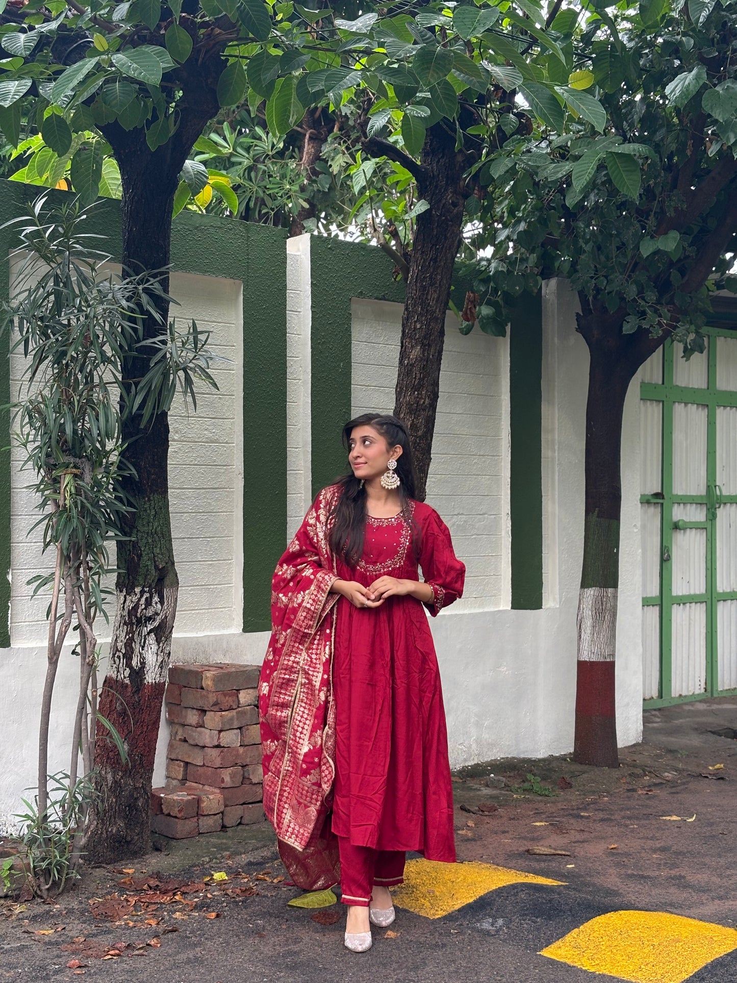 Gayatri Muslin Red Kurta Set with Dupatta