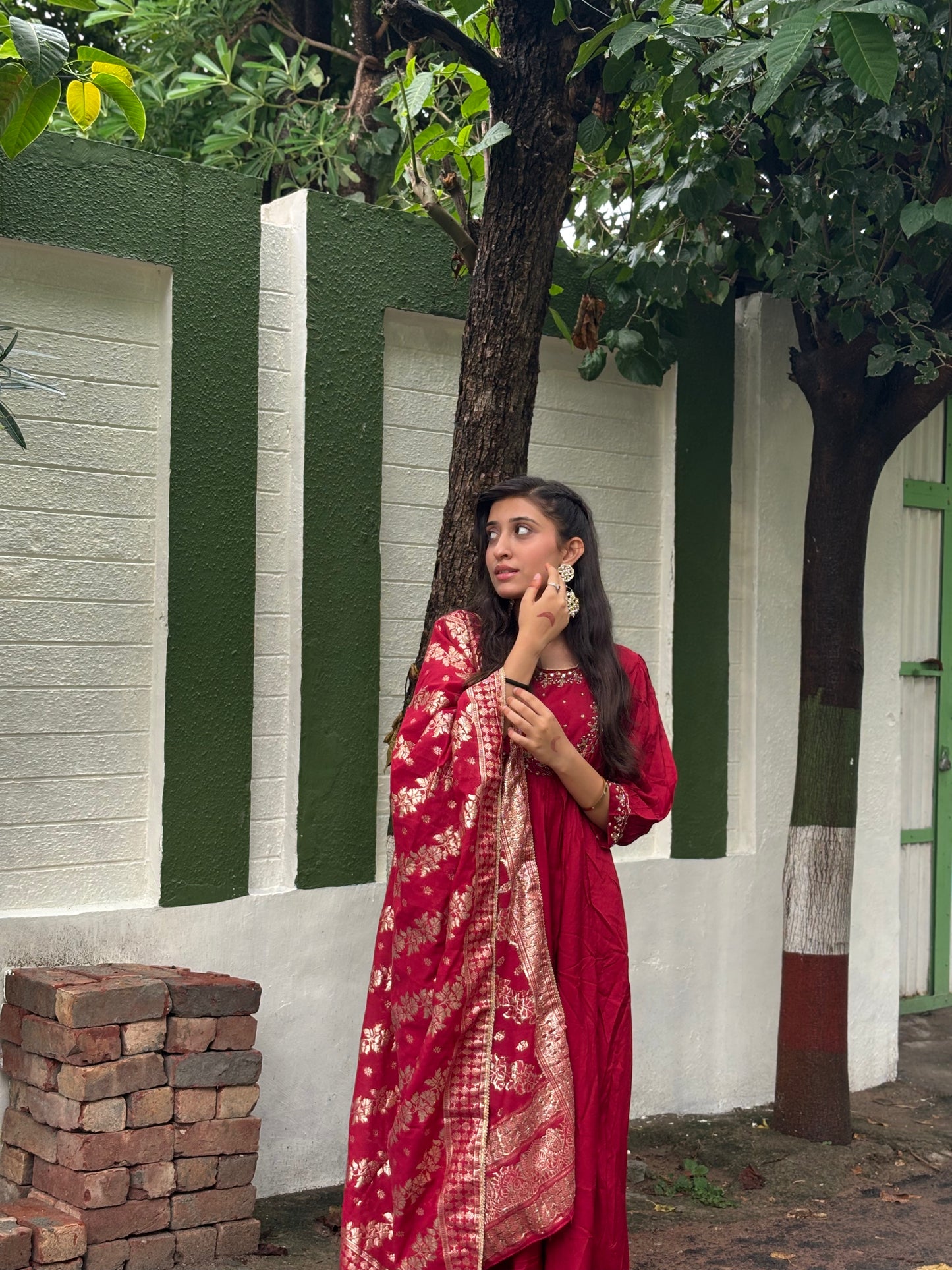 Gayatri Muslin Red Kurta Set with Dupatta