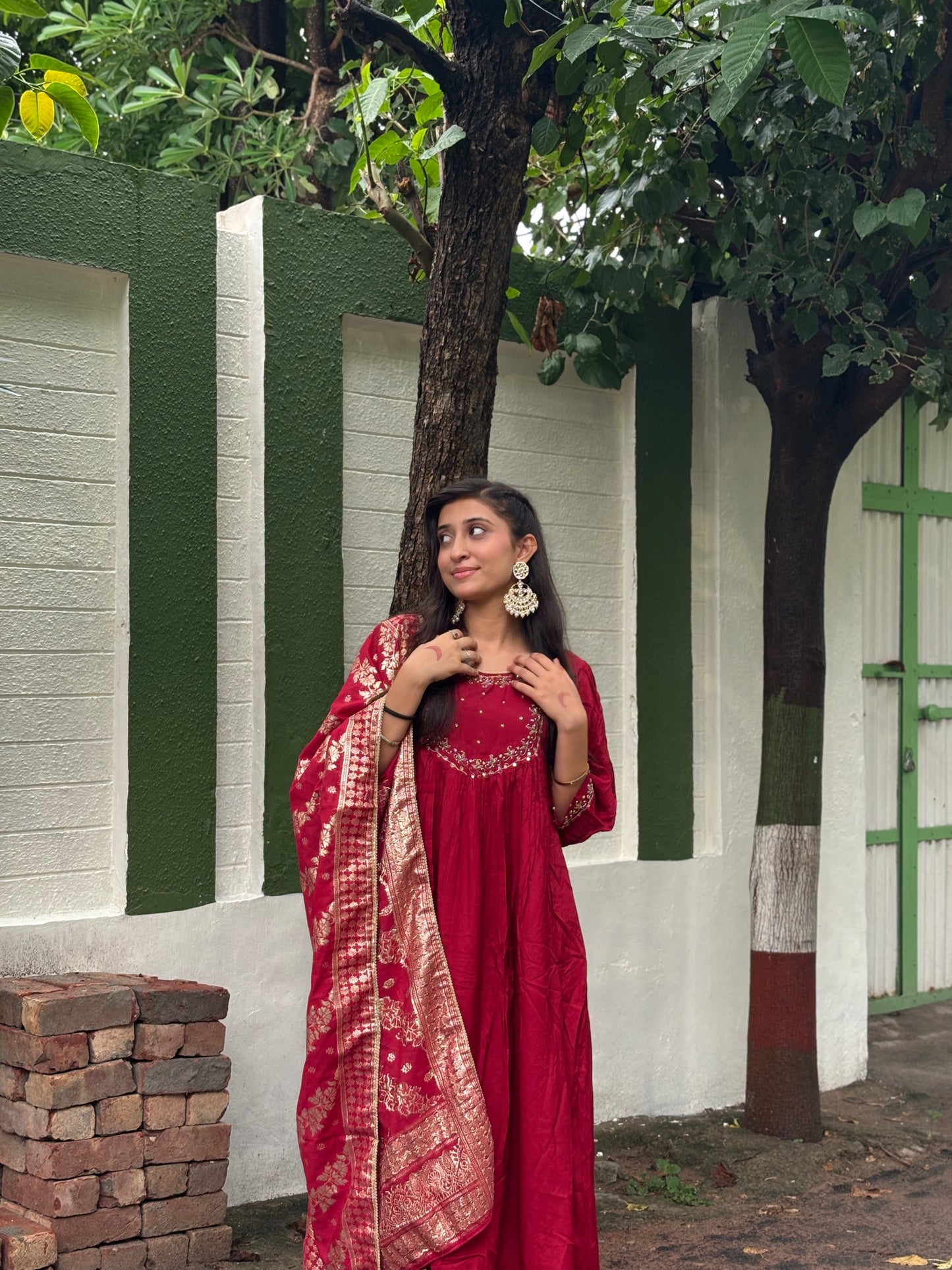 Gayatri Muslin Red Kurta Set with Dupatta