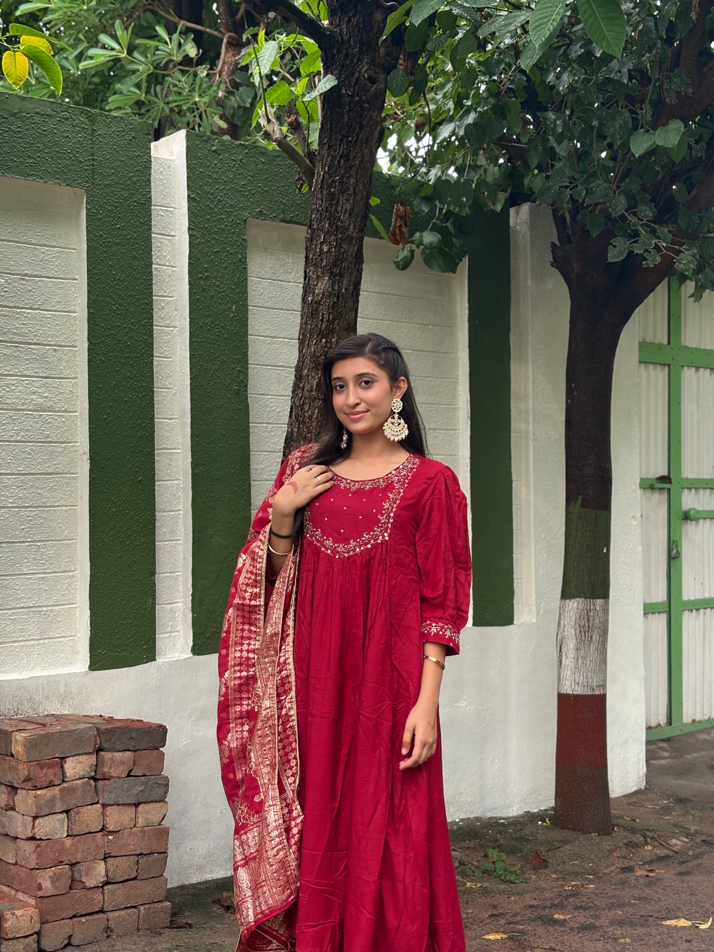 Gayatri Muslin Red Kurta Set with Dupatta