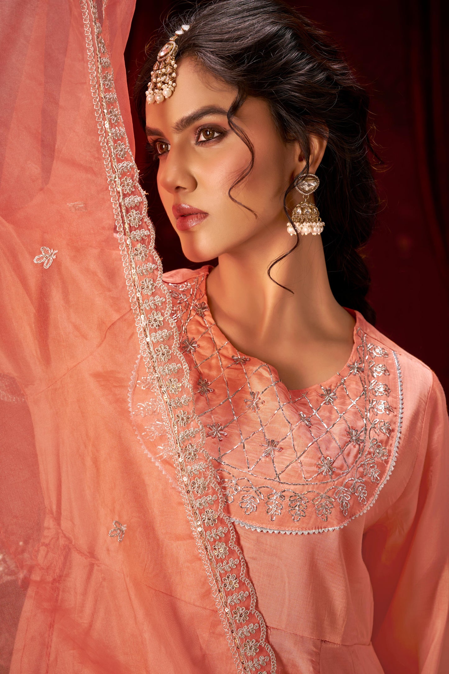 Indu Muslin Peach Kurta Set with Dupatta