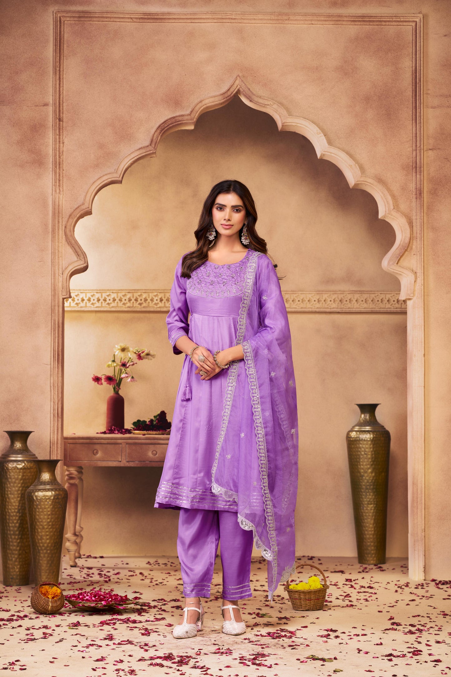 Indu Muslin Purple Kurta Set with Dupatta