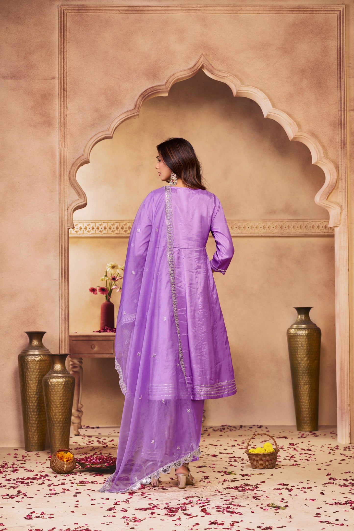 Indu Muslin Purple Kurta Set with Dupatta