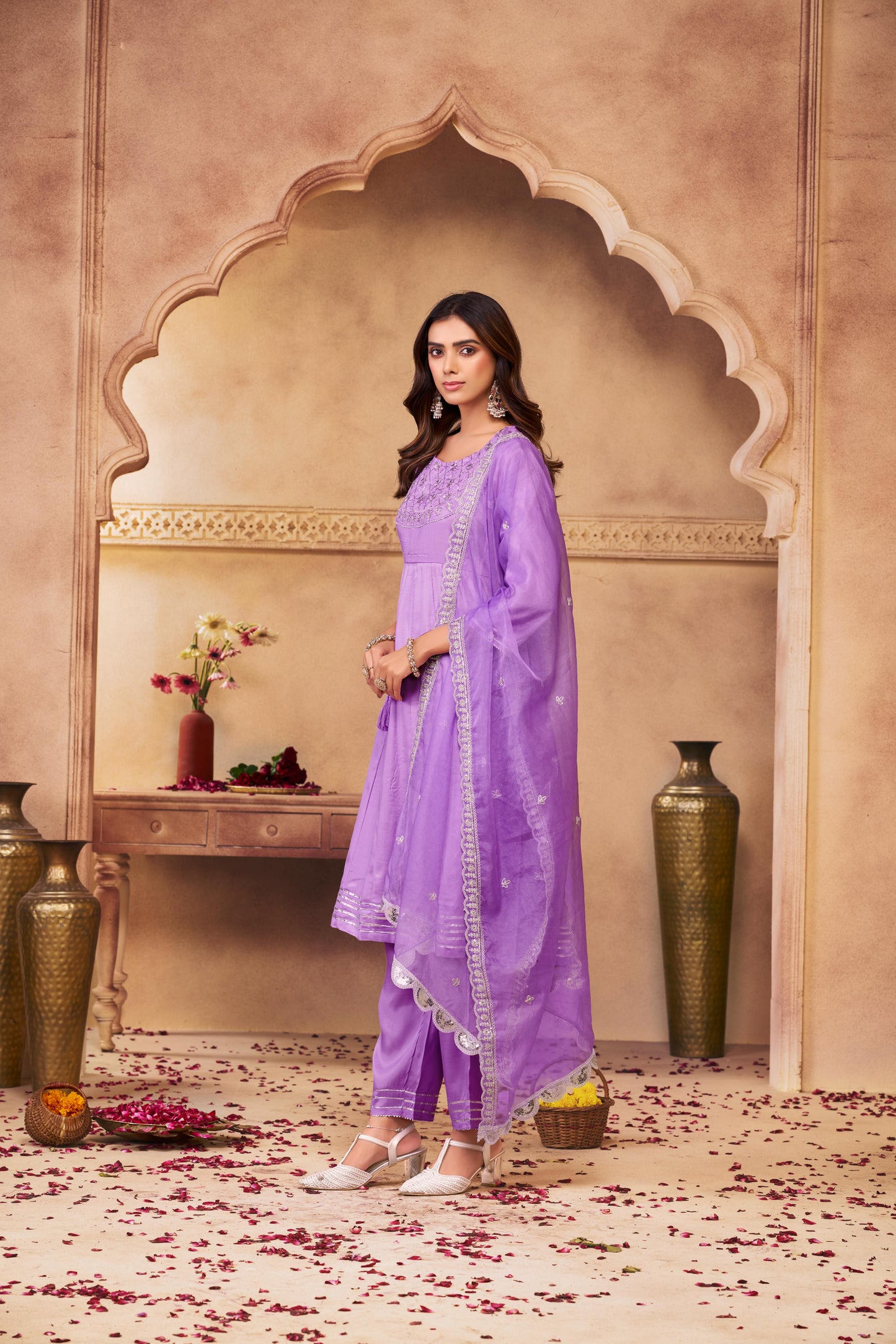 Indu Muslin Purple Kurta Set with Dupatta