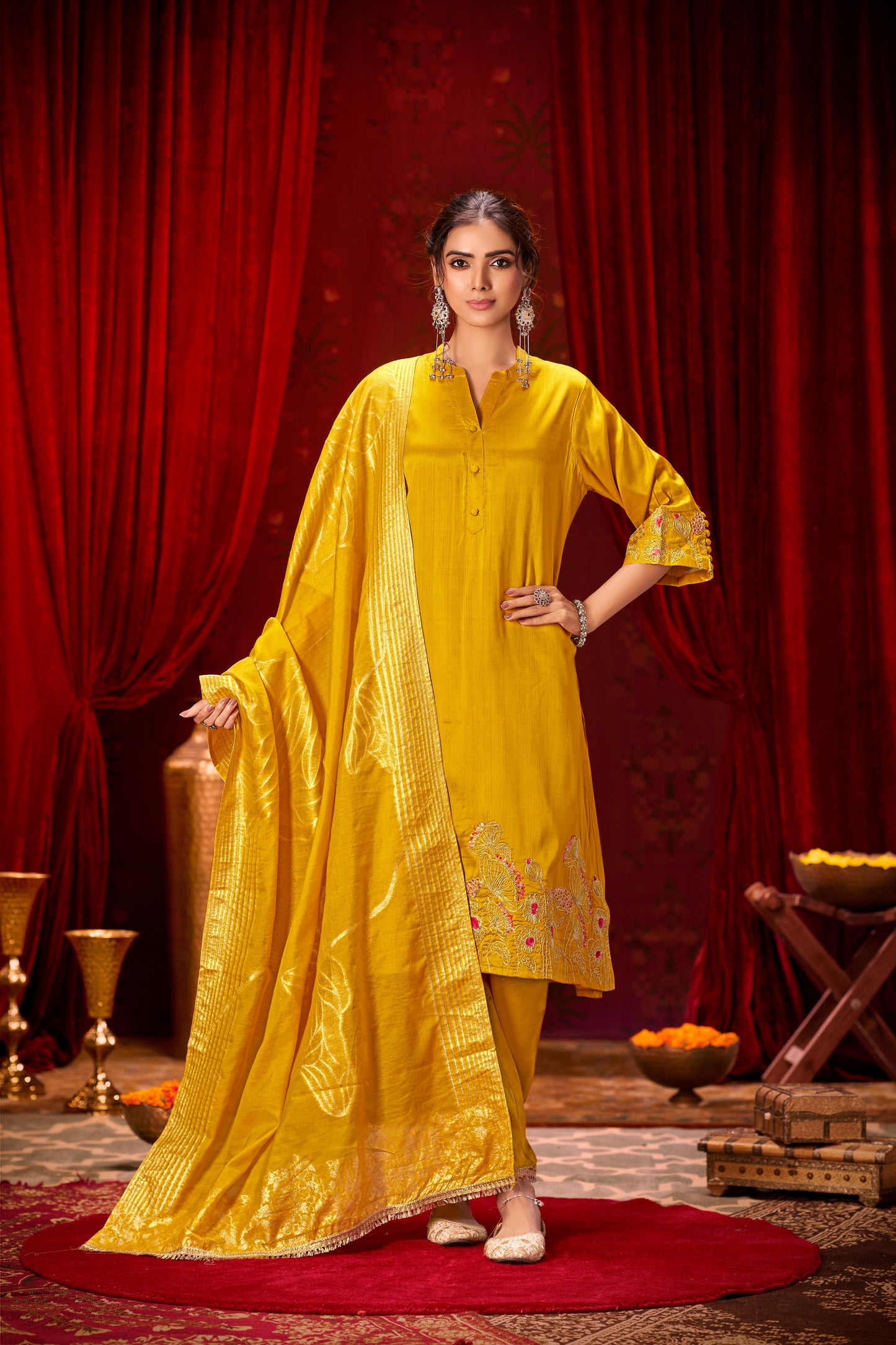 Kuhu Mustard Muslin Kurta Set with Dupatta