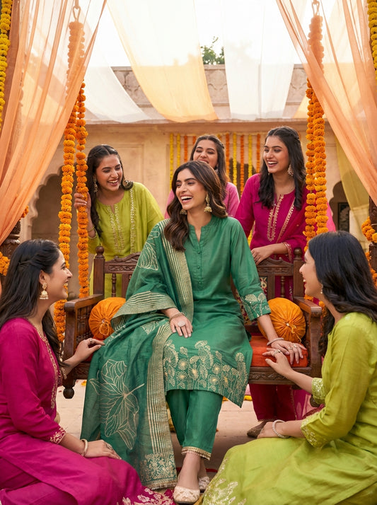 Kuhu Green Muslin Kurta Set with Dupatta