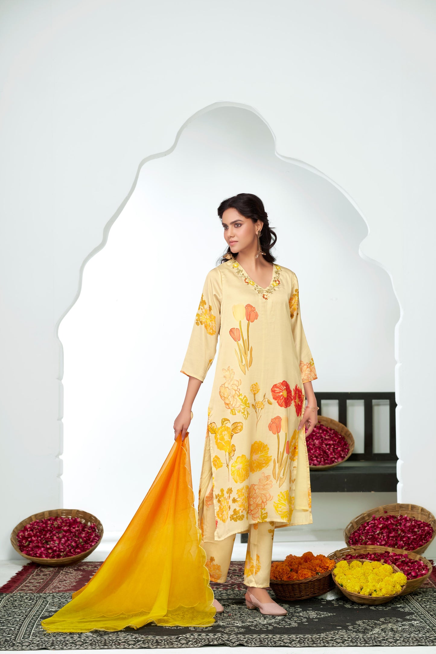 Malaika Silk White Kurta Set with Dupatta